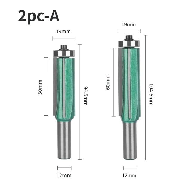 1/2/3/4 szt. 8MM 12MM UCHWYT Z4 Flush Trim Router Bit z 4 ostrzami zielony żółty frezy do drewna do frezowania drewna frez trzpieniowy(2pcs-A-Green)