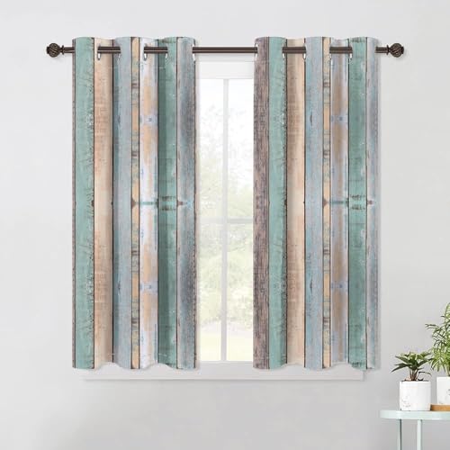 DORCEV Rustic Wood Barn Door Curtains Kitchen Curtains Vintage Farm Style Colorful Wooden Planks Window Curtains Wood Boards Room Darkening Window Drapes for Living Room Bedroom,21x63 inch,2 Panels