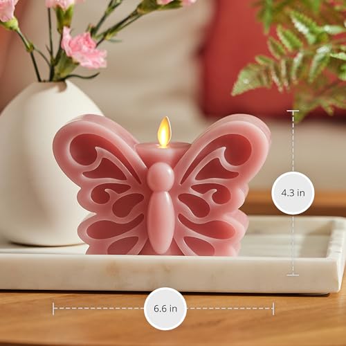 Image of Luminara - Flameless Flickering Moving Flame Nature-Inspired Battery Operated LED Decor - Spring Summer Collection - Blooming Mauve Butterfly Garden Candle - 6.6 inch x 4.3 inch
