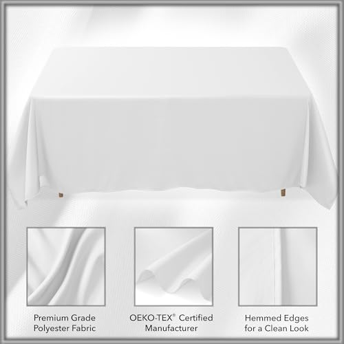 Lann's Linens 90 x 132 Inch Rectangular Tablecloth, Washable Polyester Fabric Table Cloth for Dining Tables, Parties, Restaurants, Weddings - White