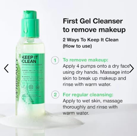INNBEAUTY Keep It Clean Hydrating Gel Cleanser, Makeup Remover with Amino Acids, Ceramides, Vegan Collagen, 6.7 fl oz