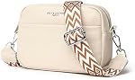 Crossbody Bag for Women, Small Leather Camera Purse Thick Strap Cross-body Bags, Triple Zip Shoulder Bag with Guitar Strap, A-beige