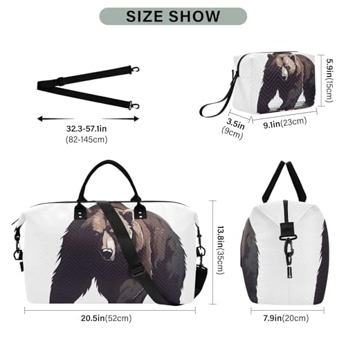 Large Travel Duffel Bag, Angry Bear Sports Tote Gym Bag, Shoulder Weekender Overnight Bag for Women Men, Carry On Luggage with Toiletry Bags3