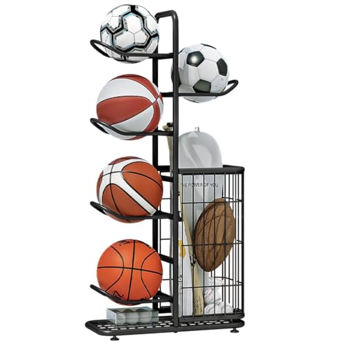 INGIORDAR Basketball Ball Storage Rack Freestanding Organizer Sport Equipment Garage