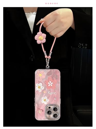 Coque iPhone 17 Pro anti-chute à sangle motif fleurs roses - 7