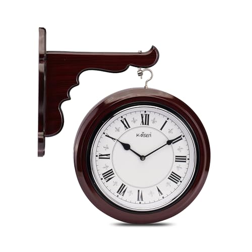 Image of KAISER 23 Inch Quartz Dual Wall Clock - Non-Ticking Silent Movement Hanging Clock for Home & Office (Rosewood 11)