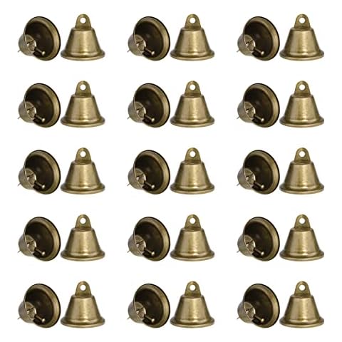 30 PCS Vintage Bronze Jingle Bells, 1.7"X 1.5" Craft Bells for Wedding Doors Dog Collar Jewelry Sewing Christmas Hallowmas Decoration, with Spring Hooks Hanging Cover
