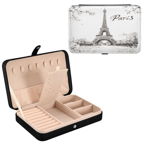 Haskirky Paris Eiffel Tower Jewelry Box Portable PU Leather Travel Jewelry Organize for Women Jewelry Storage Display Holder for Ring, Necklace, Earring