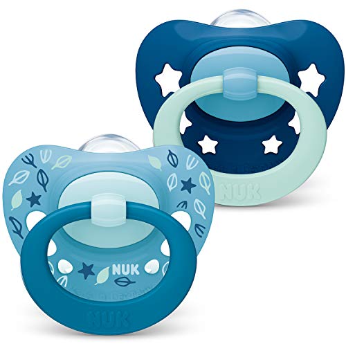 NUK Tetina Signature | 6-18 meses | Chupetes de silicona sin BPA | BPA Freies Silikon | Azul | 2 unidades