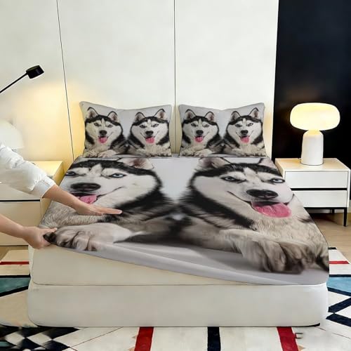 Drap-housse husky antidérapant imprimé 3D en microfibre lavable