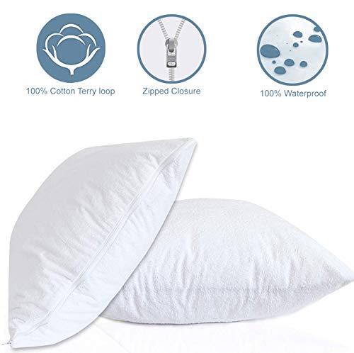 Luxury Terry Towelling Waterproof Zipped pillow protectors, Pair, White, 50 x 70 cms - Image 4