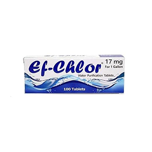 Ef-Chlor Water Purification Tablets (17 mg - 100 Tablets) - Portable Drinking Water Treatment - Ideal for Emergencies, Survival, Travel and Camping, Purifies 1 Gallon Water in 1 Tablet