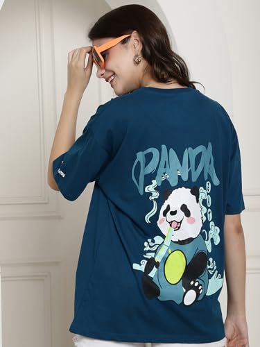 Image of Preneum Women's Cotton Graphic Printed Baggy Fit Drop-Shoulder Sleeves Cotton Oversized T-Shirt
