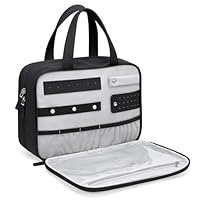 GOLF QUALITY Neceser de viaje, neceser de maquillaje con organizador de joyas, bolsa de aseo colgante para mujer, viaje al baño, Negro -, 8.6L