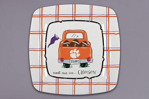 Magnolia Lane Clemson Truck Square Plate, 11-inch Square, Melanine, Kitchen Accessories, Clemson Tigers