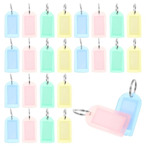 MAGICLULU 丈夫 プラスチック 鍵 タグ 付き スプリット リング ラベル 窓 40個 識別子 名前 タグ ラベル USB ドライブ 鍵 ペット バッグ 衣類 ラック 引き出し 混合