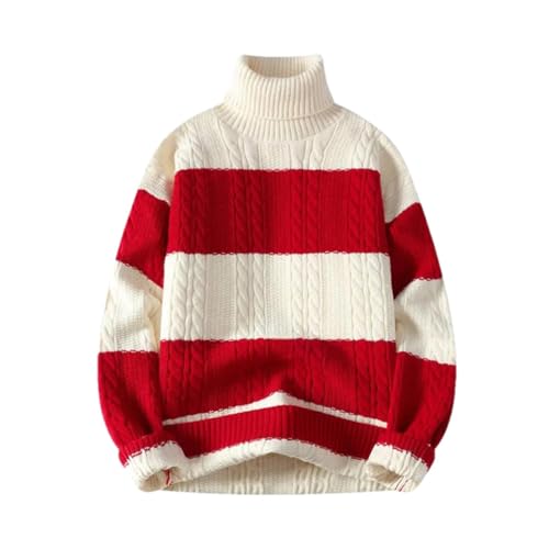 Men's Color Block Striped High Neck Knit Sweater Casual Warm Autumn Winter Hip-Hop Streetwear