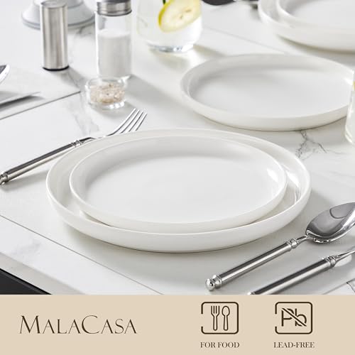 MALACASA LUNA Dessertteller Set für 6 Personen, Ø 21 cm Frühstücksteller aus weißem Porzellan, Servierteller mit erhöhtem Rand für Kuchen, Salat und Vorspeisen 3