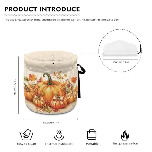 Image of Fall Bow Print Tea Cosy for Kitchen Pumpkin Print Insulated Tea Pot Dust Cover for Home Keep Warm Teapot Cover for Party Kitchen Tabletop Decor Gift for Friends