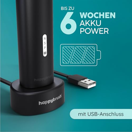 happybrush® Schallzahnbürste Eco Vibe 3 – TESTSIEGER – 100 Tage testen - Elektrische Zahnbürste mit 8 Wochen Power Akku – Ultraschall Zahnbürsten – 2 Jahre Garantie - Set mit Aufsteckbürsten - Black 5