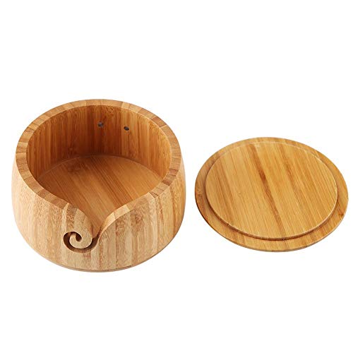 Tigela de fios, Tigela de confecção de malhas de armazenamento de artesanato em madeira com suporte