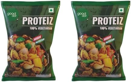 GoodDot Proteiz - Protein Chunks | 100% Vegetarian| High in Nutrition |No Cholesterol | Mock Meat |Plant Based Protein Rich Meat | Vegan Meat | Better Than Regular Soya Chunks (Pack of 2, 175 g each)