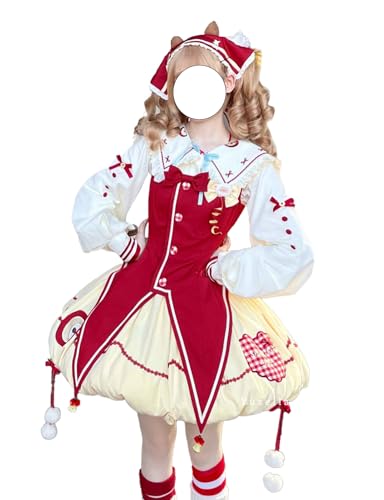 [Yuzella] りんご柄 3点セット コスプレ 服 コスチューム 長袖 シャツ バルーンスカート ベスト リボン フリル ゆめかわいい ガーリー系 ロリータ系 甘ロリ 撮影 舞台 衣装 アイドル オリジナル お宅 学生 春 秋 夏 冬 赤 イエロー 白 L [並行輸入品]