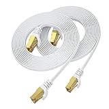CAT 7 Ethernet kabel 3m 2-Stück,Aouensly Hochgeschwindigkeits Gigabit RJ45 Flach 10Gbps 600MHz Patchkabel, weißes LAN-Netzwerk Internetkabel Kompatibel für Switch, Router, Modem,PC, Laptop