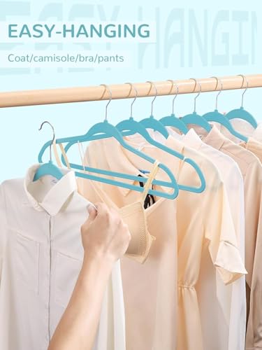 Image of Slim Plastic Hangers for Clothes - Heavy Duty Non-Velvet Hangers with 360 Swivel Chrome Hook & Non Slip Notches - Ideal for Dresses Coats Shirts Jackets & More (Aqua, 30)