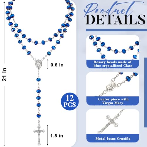 ROCEEI 12 Pcs Catholic Rosary Beads Necklace with Jesus Crucifix Catholic Rosary Prayer Gifts with White Organza Bags2