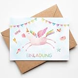 10 Einhorn Einladungskarten für Kindergeburtstage mit Umschlägen, Süße rosa Einladung für Mädchengeburtstag zum Ausfüllen, Mädchen Geburtstagseinladung Mottoparty Einhorn