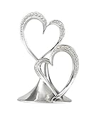 Hortense B. Hewitt Sparkling Love Double Hearts Anniversary, Engagement, Wedding Cake Topper, 5.5-Inches, Metal with Rhinestones, Silver