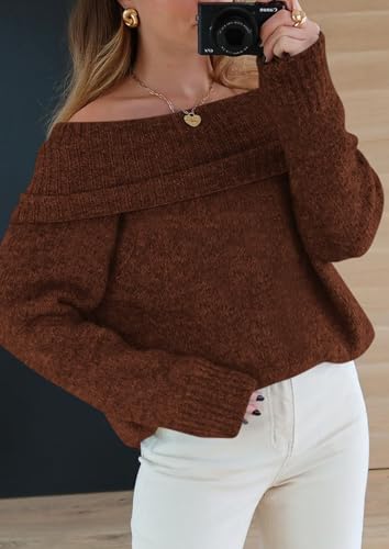 PRETTYGARDEN Women's Off The Shoulder Sweater Long Sleeve Tops 2025 Fall Loose Knit Pullover Sweaters Winter Clothes