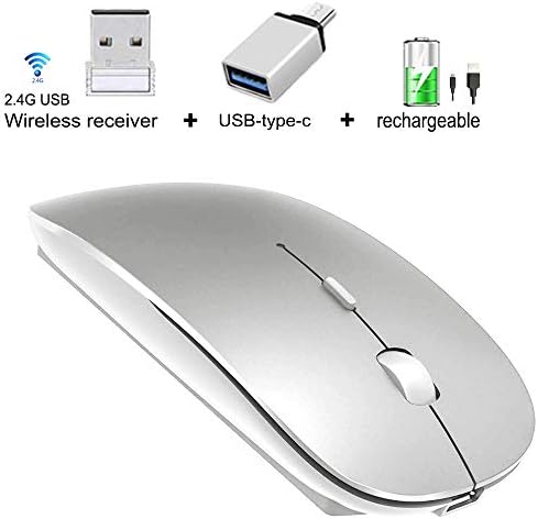 Bluetooth Mouse for MacBook pro/Air/Laptop/Mac,Rechargeable BT Mouse,Wireless Mouse for Windows Laptop/Notebook/pc MacBook Air MacBook Mac (USB Receiver Wireless Mouse/Silver)