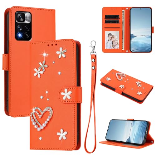 �X�}�z�P�[�X �Ή��@�� for Xiaomi Poco X4 NFC,�Ή��@�� for Redmi Note 11 Pro Plus 5G �������[�h�y�J�[�h�z���_�[�t�����z �t���b�v�J�o�[ �}�O�l�b�g�o�b�N�� �L�b�N�X�^���h�z Orange