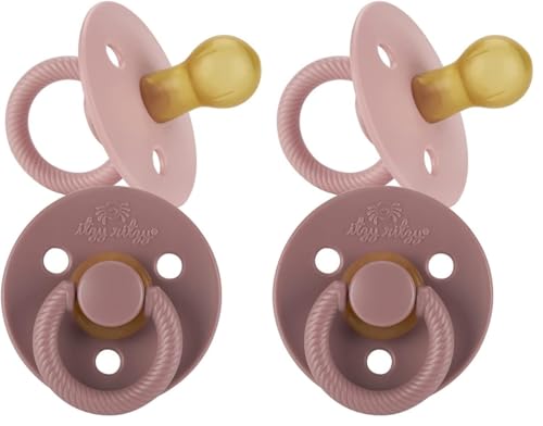 Image of Itzy Ritzy Natural Rubber Newborn Pacifiers – Baby Pacifiers with Cherry-Shaped Nipple & Large Air Holes for Added Safety; Binkies in Blossom & Rosewood (Ages 0 – 6 Months) (Pack of 2)