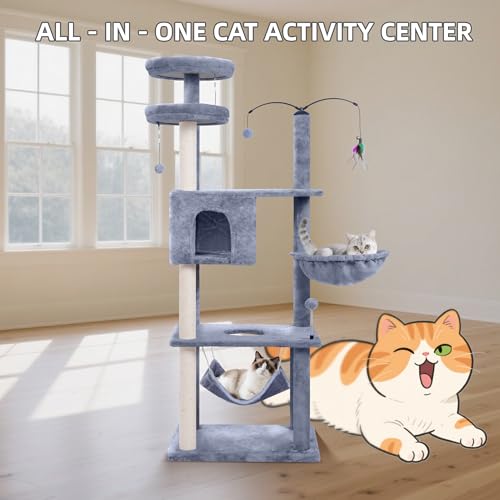 Árbol para gatos AIWIKIDE 57 pulgadas con hamacas y juguete miniatura 6