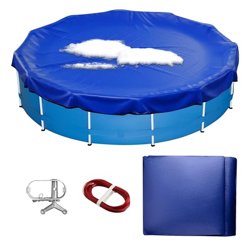 Neuradical Pool Abdeckung Winter Rund für Aufstellpools, Poolabdeckplane oval mit Winde und Kabel, Ø4.8m Poolplane für Ø 366cm Pool Solar-Schwimmbadabdeckungen wasserdicht und Staubschutz
