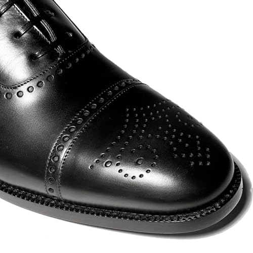 LANNON Black Leather Cap Toe Brogue Gancini Oxford Men's Dress Shoes, Nero4