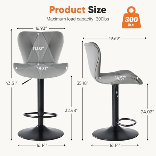 Sweetcrispy Modern Bar Stools Set of 4, Adjustable Faux Leather Upholstered Swivel Bar Stools, Counter Height Bar Chairs with Back for Kitchen Island, Grey - view 1