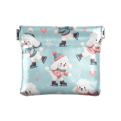 Cartoon Skating Dogs Coin Purse Leather Pouch Change Purse, Squeeze Coin Pouch for Cards, Keys & Lipsticks, Unisex