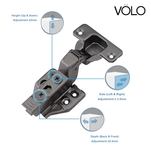 Image of VOLO Cabinet Hinges, Set of 1 (2 Pieces) for Furniture, Wardrobes, Doors, and Storage Units | (3D (Black) Soft Close (Mild Steel), 15 Crank | Inset)