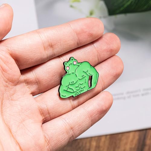 Image of 3 Pcs Athletic Muscle Frog Brooch Pins Set,Cartoon Funny Enamel Pin for Backpacks Aesthetic Brooch Badges for Hats Jeans Jackets Bags Decor