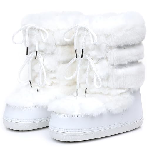 ZHENAIYISHENG Faux Fur Snow Boots Women White/Black/Pink 8/9