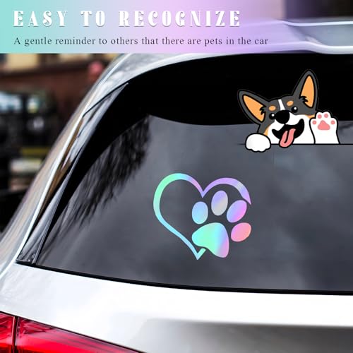 Image of DXNQ Pet Dog Paw Puppy Love Heart Vinyl Decal, 4.6 inch x 3.7 inch Heart with Dog Paw Print Reflective Bumper Stickers, Cute Waterproof Puppy Footprint Heart Decal for Window Laptop Wall (Colorful)