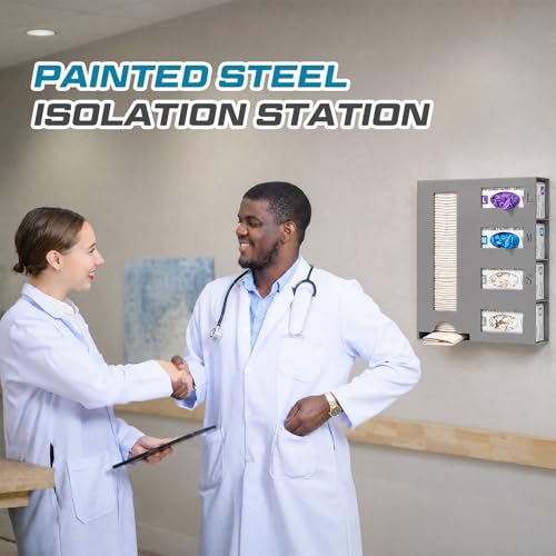 Image of PPE Isolation Station, Large Wall Mount PPE Storage Organizer with Engraved L /M /S Size Markings, Carbon Steel Dispenser for Hospital, Laboratory, Industrial Safety Use