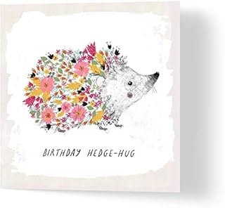 Wuzci Floral Hedgehog Birthday Greeting Card, Multicolour, 150 x 150 mm