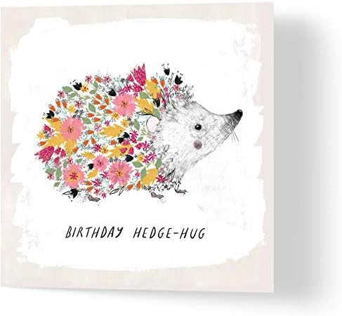 Wuzci Floral Hedgehog Birthday Greeting Card, Multicolour, 150 x 150 mm
