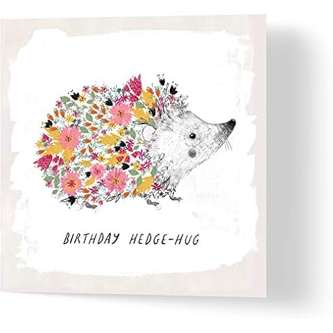 Wuzci Floral Hedgehog Birthday Greeting Card, Multicolour, 150 x 150 mm Cover