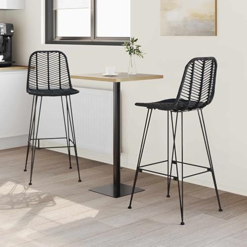 Silla de bar de ratán y hierro Mangloder con respaldo alto 4